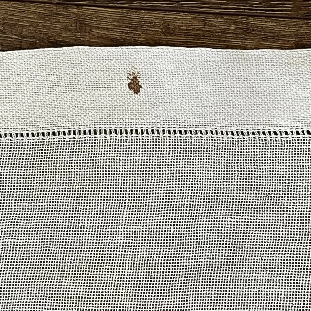 Vintage Linen Table Runner Beige Crochet Edge 53